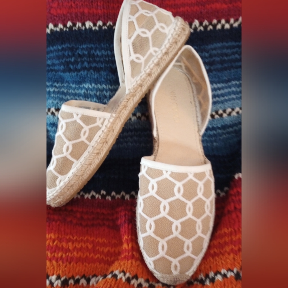 Jimmy Choo White Embroidered Mesh Dreya D'orsay Flat Espadrilles Size 40 1/2